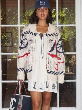 COMING SOON OPEN OCEAN HEAVY KNIT NAUTICAL ZIP UP SWEATER